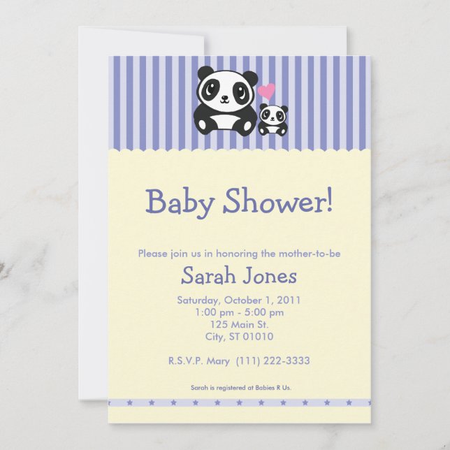 Pandababy shower - lilor & kräm inbjudningar (Framsida)