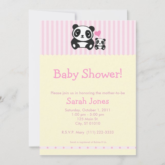 Pandababy shower - rosor & kräm inbjudningar (Framsida)