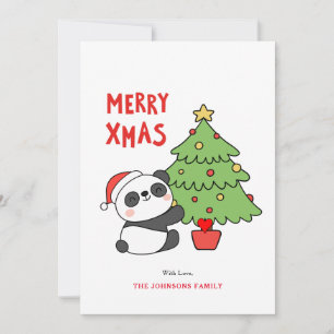 Pandabjörn Baby med Julgran Julkort