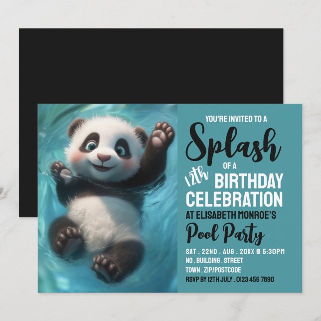 Pandabjörn, Bassäng Party födelsedag Inbjudningar (Fram/baksida)