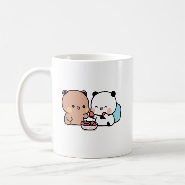 Pandabjörn, bubu och dudu äter jordgubbar kaffemugg (Vänster)