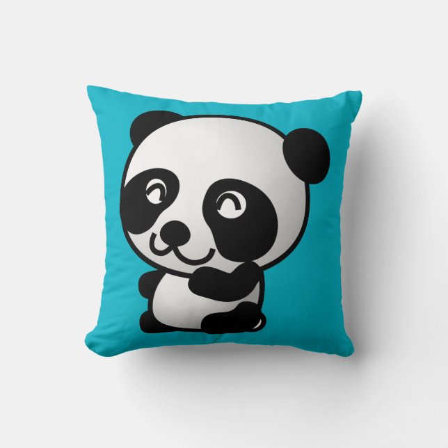 Pandabjörn i Cute Black och White lycklig Kudde (Framsida)