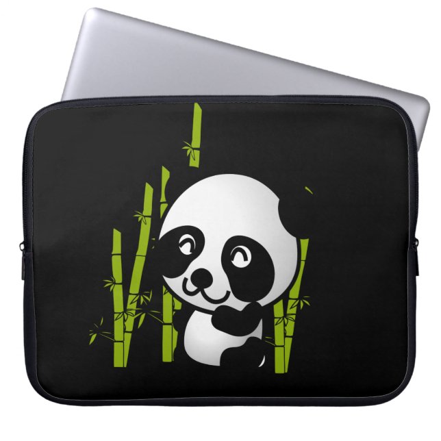 Pandabjörn i Cute Black och White lycklig Laptop Sleeve (Framsidan)
