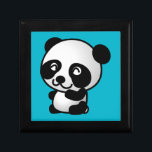 Pandabjörn i Cute Black och White lycklig Minnesask<br><div class="desc">En söt och förtjusande illustration av en svart-vit panda björn sitta ner och tittar lycklig,  vänlig och älskvärd. Turkos blå bakgrund.</div>