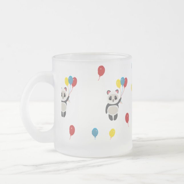 Pandabjörn med ballonger vit frostad glasmugg (Vänster)