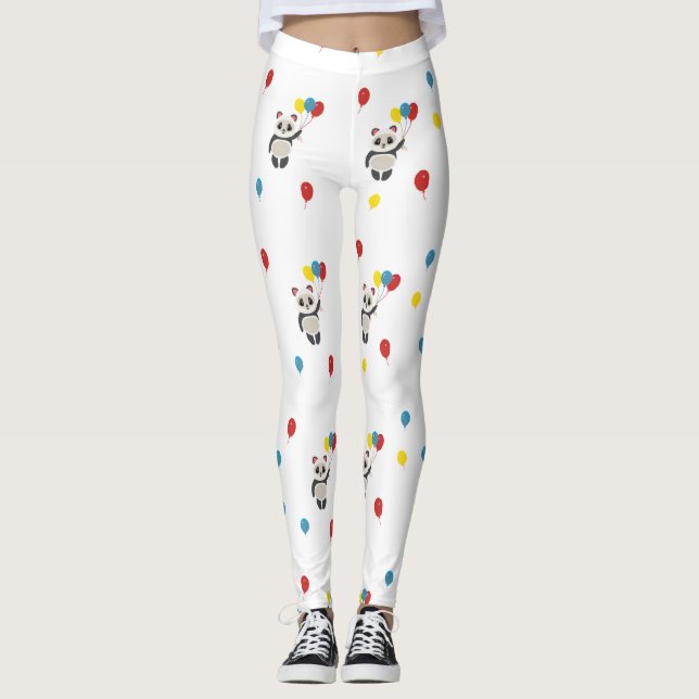 Pandabjörn med ballonger vit leggings (Framsida)
