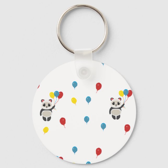 Pandabjörn med ballonger vit nyckelring (Framsida)