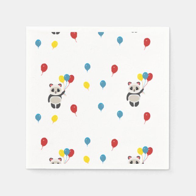 Pandabjörn med ballonger vit pappersservett (Framsidan)