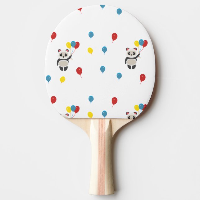 Pandabjörn med ballonger vit pingisracket (Framsidan)