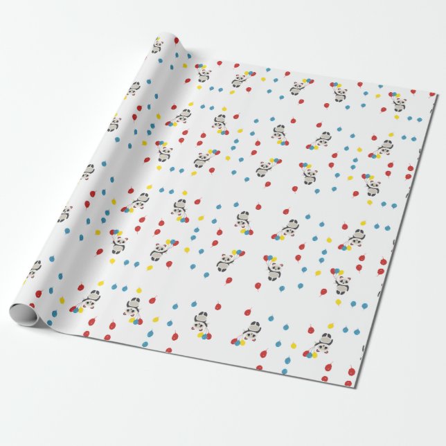 Pandabjörn med ballonger vit presentpapper (Utrullad)