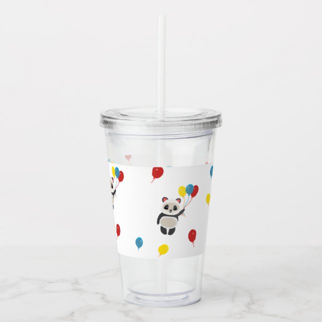 Pandabjörn med ballonger vit take away mugg (Framsida)