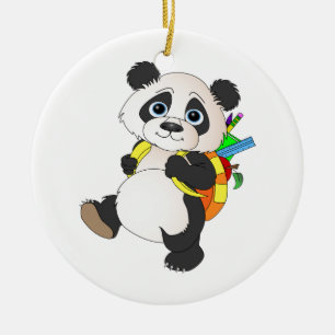 Pandabjörn med ryggsäck julgransprydnad keramik
