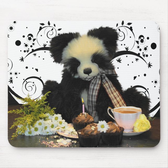 Pandabjörn Mousepad Mousemat, med Tea och tårtor Musmatta (Framsidan)