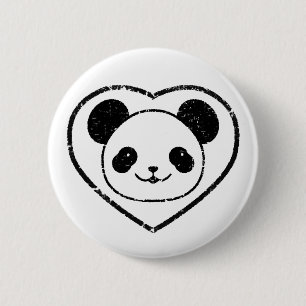 Pandabjörn och hjärta med gummistämpel knapp