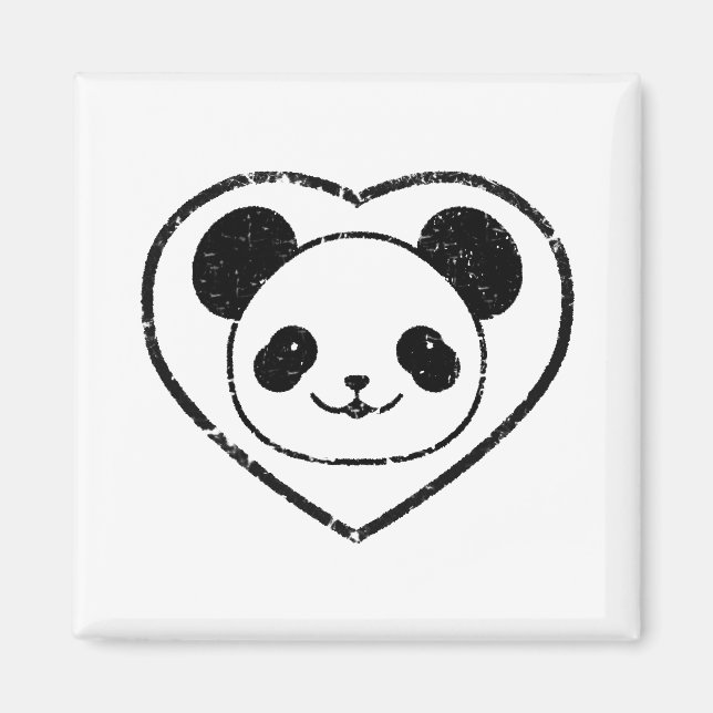 Pandabjörn och hjärta med gummistämpel magnet (Framsidan)