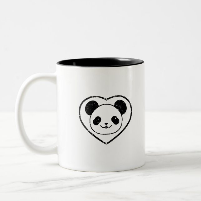 Pandabjörn och hjärta med gummistämpel Två-Tonad mugg (Vänster)
