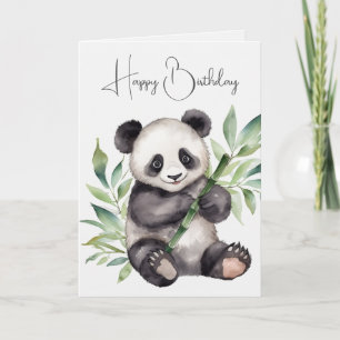 Pandabjörn på födelsedagen med bambu kort