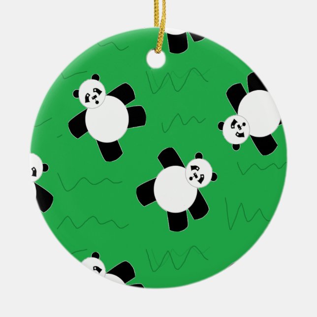 Pandabjörn som lägger gräs julgransprydnad keramik (Framsidan)