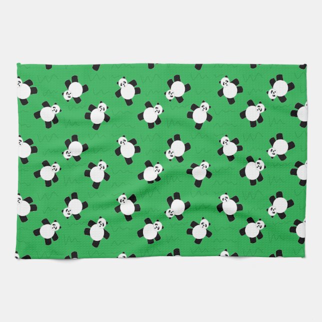 Pandabjörn som lägger gräs kökshandduk (Horisontell)