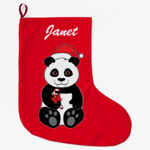 Pandabjörn som Snacking på candy cane Stor Julstrumpa