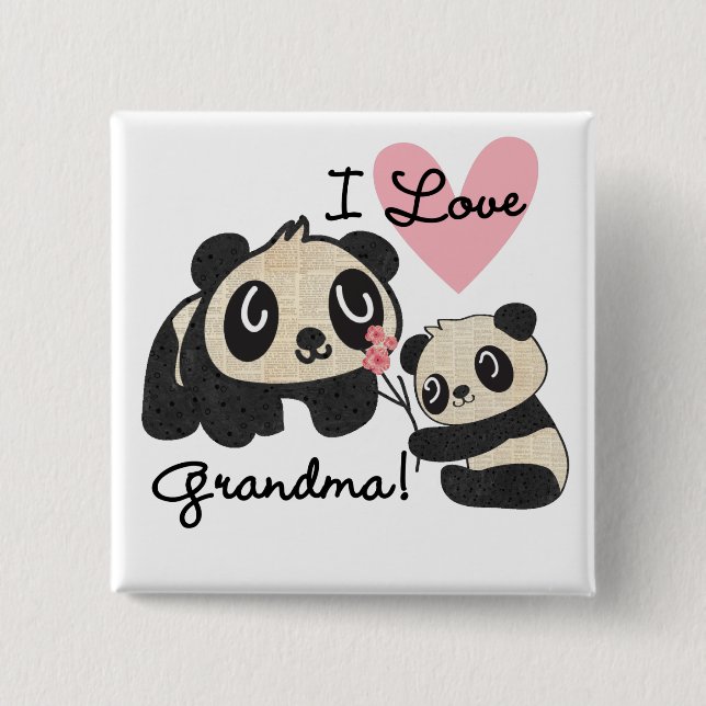 Pandabjörnar älskar jag mormor knapp (Framsida)