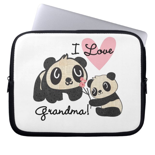 Pandabjörnar älskar jag mormor laptop sleeve (Framsidan)
