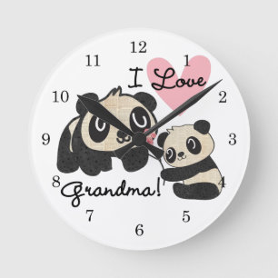 Pandabjörnar älskar jag mormor rund klocka