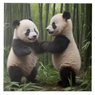 Pandabjörnar i Baby i en bamboskog, Kakelplatta