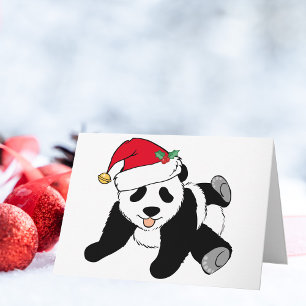 Pandabjörnen i julklapp i Santa Hat Helgkort