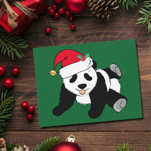 Pandabjörnen i julklapp i Santa Hat Julkort