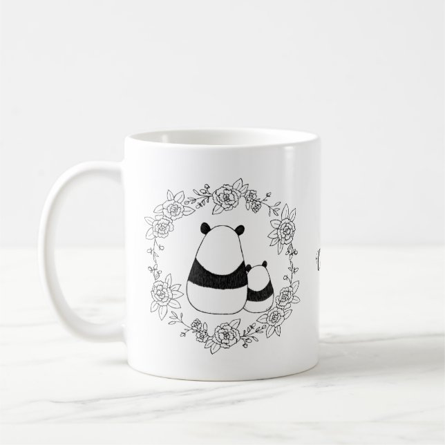 Pandabjörnen mamma och baby personlig med namn kaffemugg (Vänster)