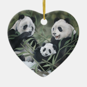 Pandafamiljprydnad Julgransprydnad Keramik
