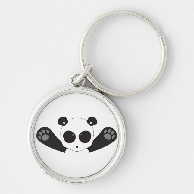 Pandakramar Rund Silverfärgad Nyckelring (Framsidan)