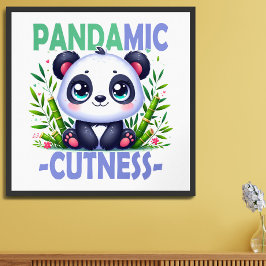 Pandamic Cuteness pun. Cute baby Panda tecknad Fototryck