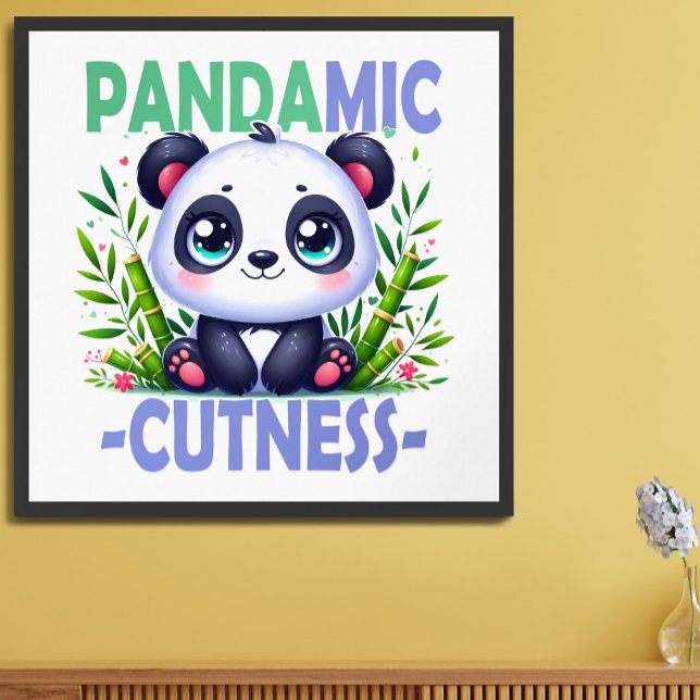 Pandamic Cuteness pun. Cute baby Panda tecknad Fototryck (Skapare uppladdad)