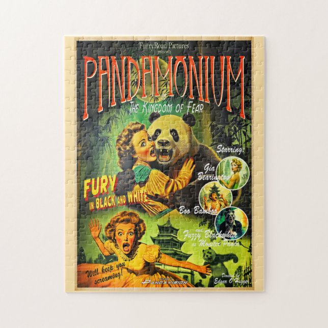 Pandamonium Funny Panda retro-film poster Pussel (Vertikal)