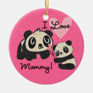 Pandas älskar jag mammor julgransprydnad keramik