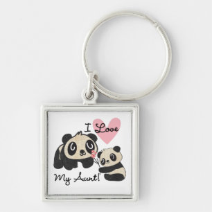 Pandas älskar jag min moster fyrkantig silverfärgad nyckelring