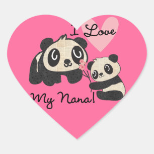 Pandas älskar jag min Nana Hjärtformat Klistermärke