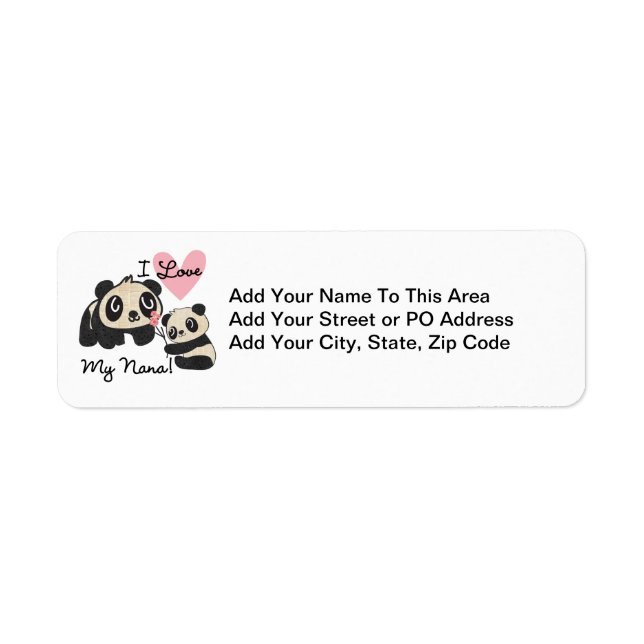Pandas älskar jag min Nana Returadress Etikett (Framsidan)