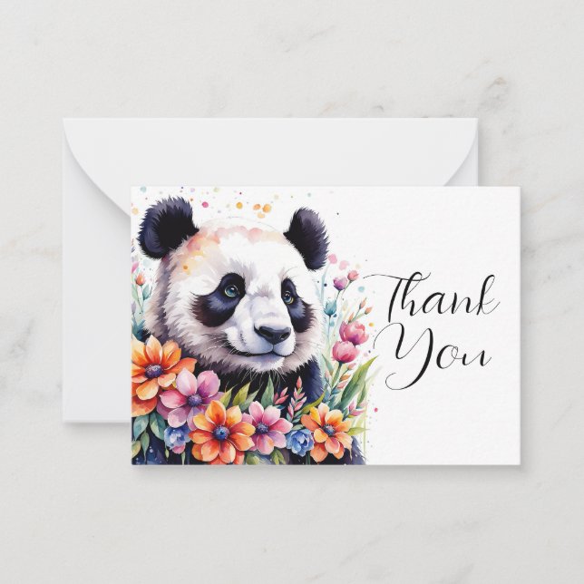 Pandas Amidst Blooming Flowers Tack Anteckningskort (Framsida)