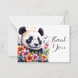 Pandas Amidst Blooming Flowers Tack Anteckningskort