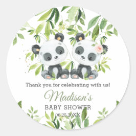 Pandas Bamboo Greenery Twin Boy Baby Shower Runt Klistermärke