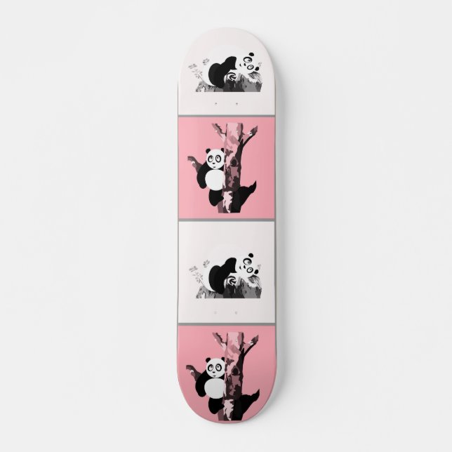 Pandas Checker - Rosa Mini Skateboard Bräda 18,5 Cm (Framsida)