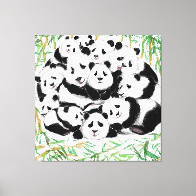 Pandas Family Kanvastryck - Målning (Framsida)