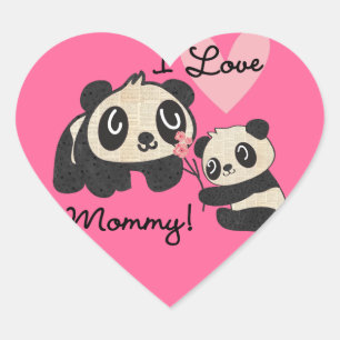Pandas I Kärlek Mamma Hjärtformat Klistermärke