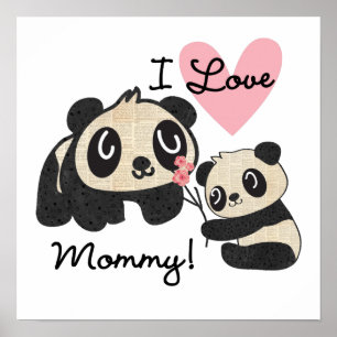 Pandas I Kärlek Mamma Poster