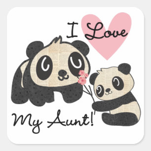 Pandas I Kärlek My Moster Fyrkantigt Klistermärke