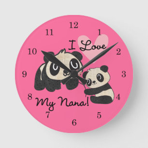 Pandas I Kärlek My Nana Rund Klocka