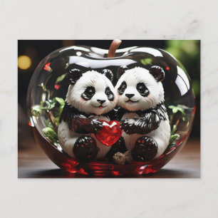 Pandas in Glass Heart Helg Vykort